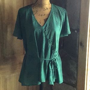 ModCloth Floral Wrap V neck Blouse Size large